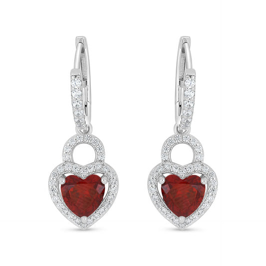 Sterling Silver 925 Earring Rhodium Plated Embedded With Ruby Corundum And White Zircon