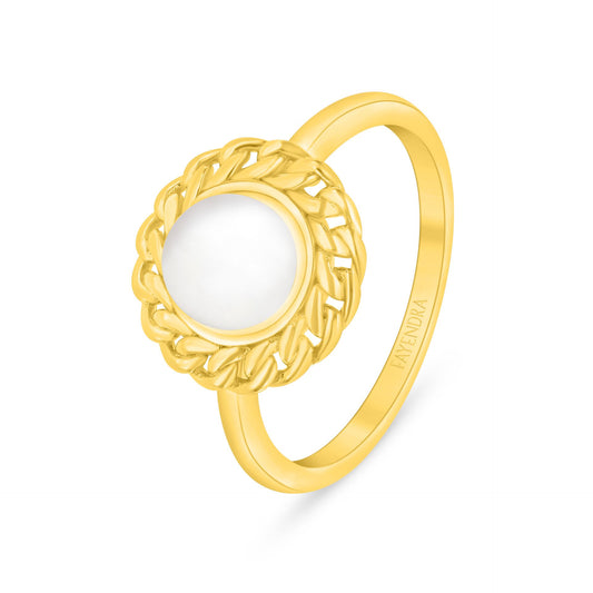 Sterling Silver 925 Ring Golden Plated Embedded With Natural White Pearl