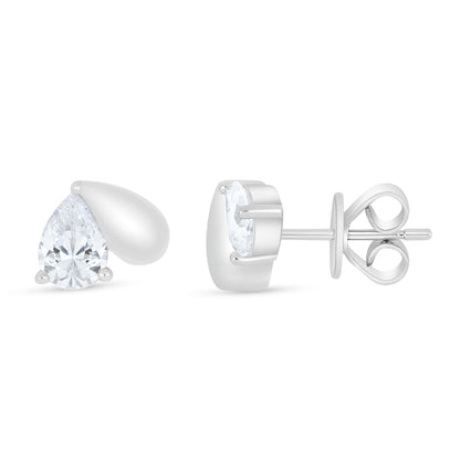 Sterling Silver 925 Earring Rhodium Plated Embedded With White Zircon