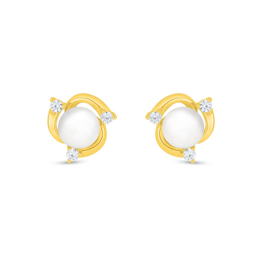 Sterling Silver 925 Earring Golden Plated Embedded With Natural White Pearl And White Zircon