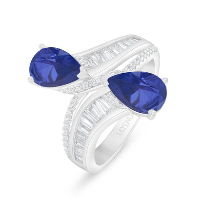Sterling Silver 925 Ring Rhodium Plated Embedded With Sapphire Corundum And White Zircon