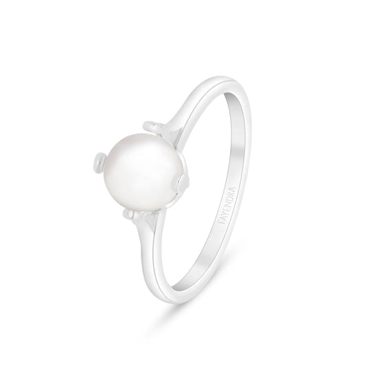 Sterling Silver 925 Ring Rhodium Plated Embedded With Natural White Pearl