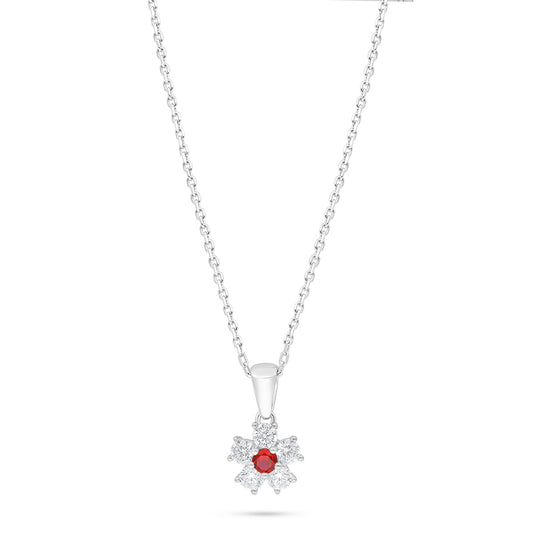 Sterling Silver 925 Necklace Rhodium Plated Embedded With Ruby Corundum And White Zircon