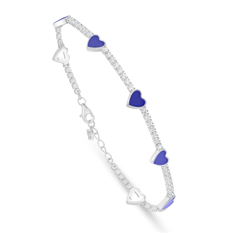 Sterling Silver 925 Bracelet Rhodium Plated Embedded With Blue Enamel And White Zircon