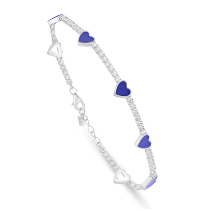 Sterling Silver 925 Bracelet Rhodium Plated Embedded With Blue Enamel And White Zircon