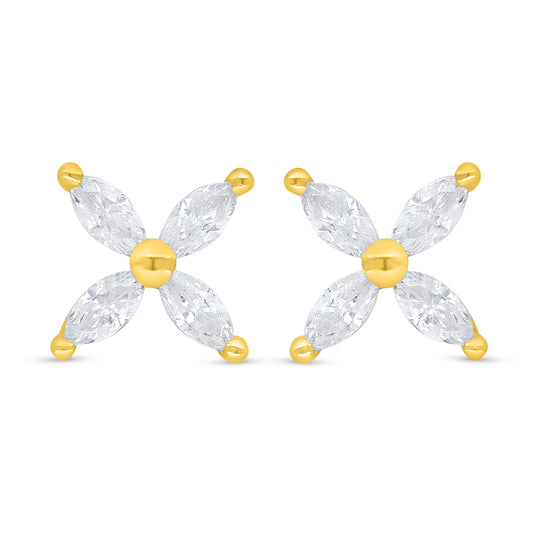 Sterling Silver 925 Earring Golden Plated Embedded With White Zircon