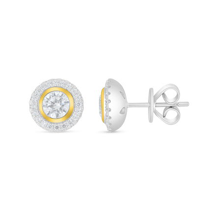 Sterling Silver 925 Earring Rhodium And Golden Plated Embedded With White Zircon