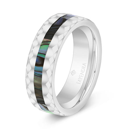 دبلة رجالي مصنوعة من التونغستان كاربيد بلون الستيل و احجار صدف استرالي