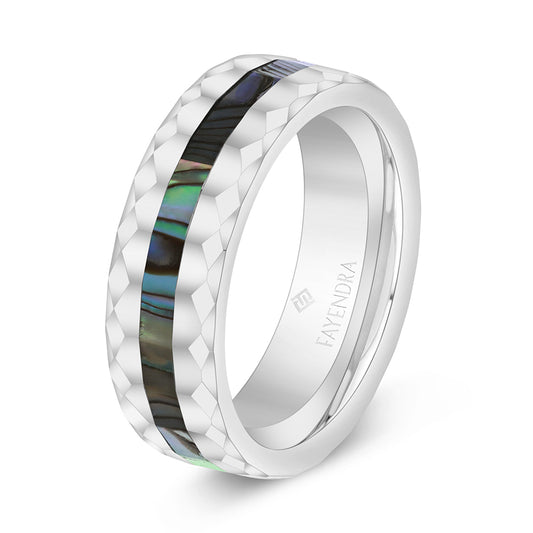 دبلة رجالي مصنوعة من التونغستان كاربيد بلون الستيل و احجار صدف استرالي