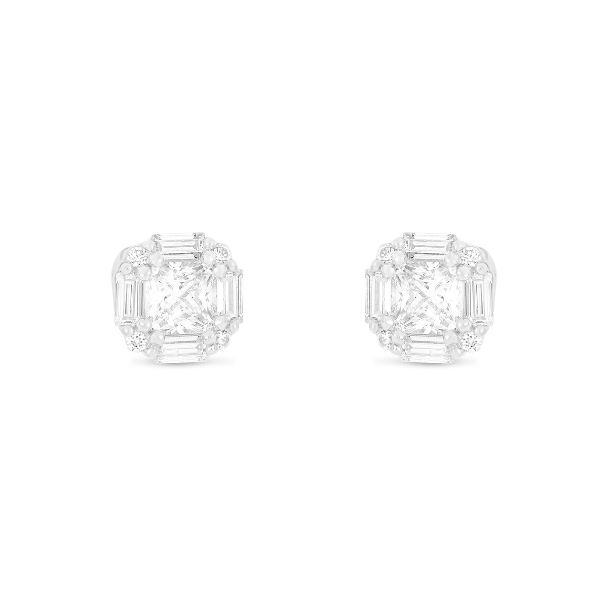 Sterling Silver 925 Earring Rhodium Plated Embedded With White Zircon