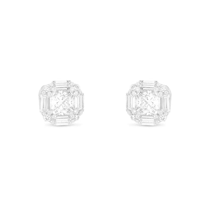 Sterling Silver 925 Earring Rhodium Plated Embedded With White Zircon