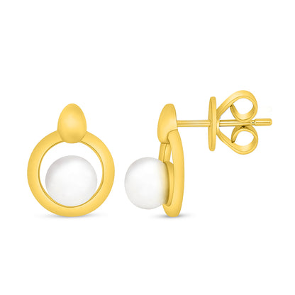 Sterling Silver 925 Earring Golden Plated Embedded With Natural White Pearl