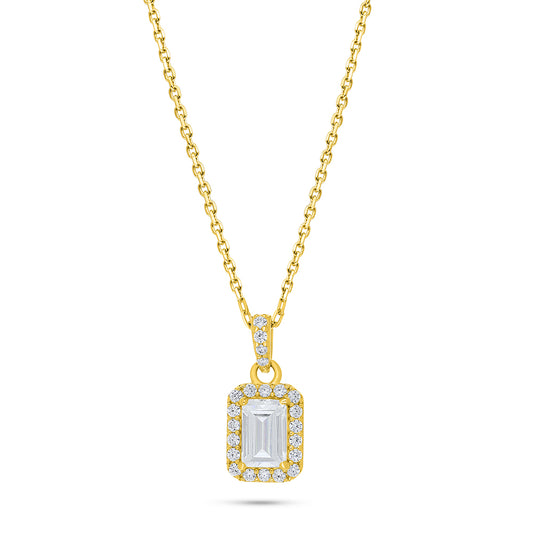 Sterling Silver 925 Necklace Golden Plated Embedded With White Zircon
