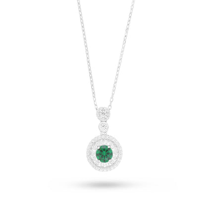 Sterling Silver 925 Necklace Rhodium Plated Embedded With Emerald Zircon And White Zircon