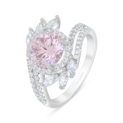 Sterling Silver 925 Ring Rhodium Plated Embedded With Pink Zircon And White Zircon