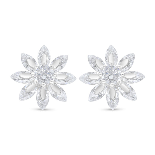 Sterling Silver 925 Earring Rhodium Plated Embedded With White Zircon