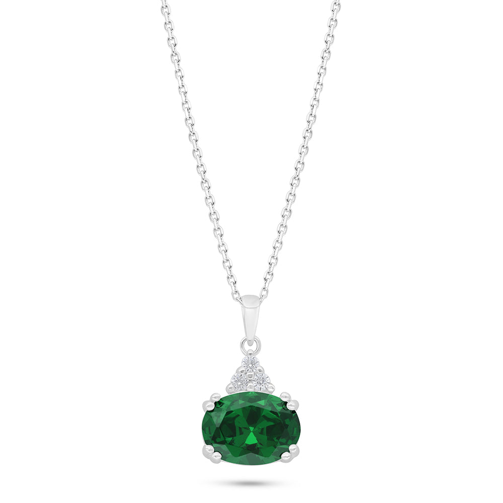 Sterling Silver 925 Necklace Rhodium Plated Embedded With Emerald Zircon And White Zircon