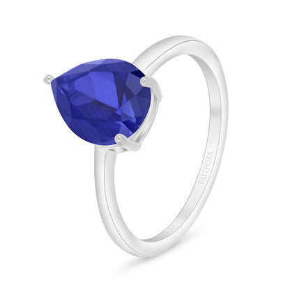 Sterling Silver 925 Ring Rhodium Plated Embedded With Sapphire Corundum