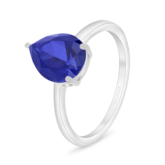 Sterling Silver 925 Ring Rhodium Plated Embedded With Sapphire Corundum