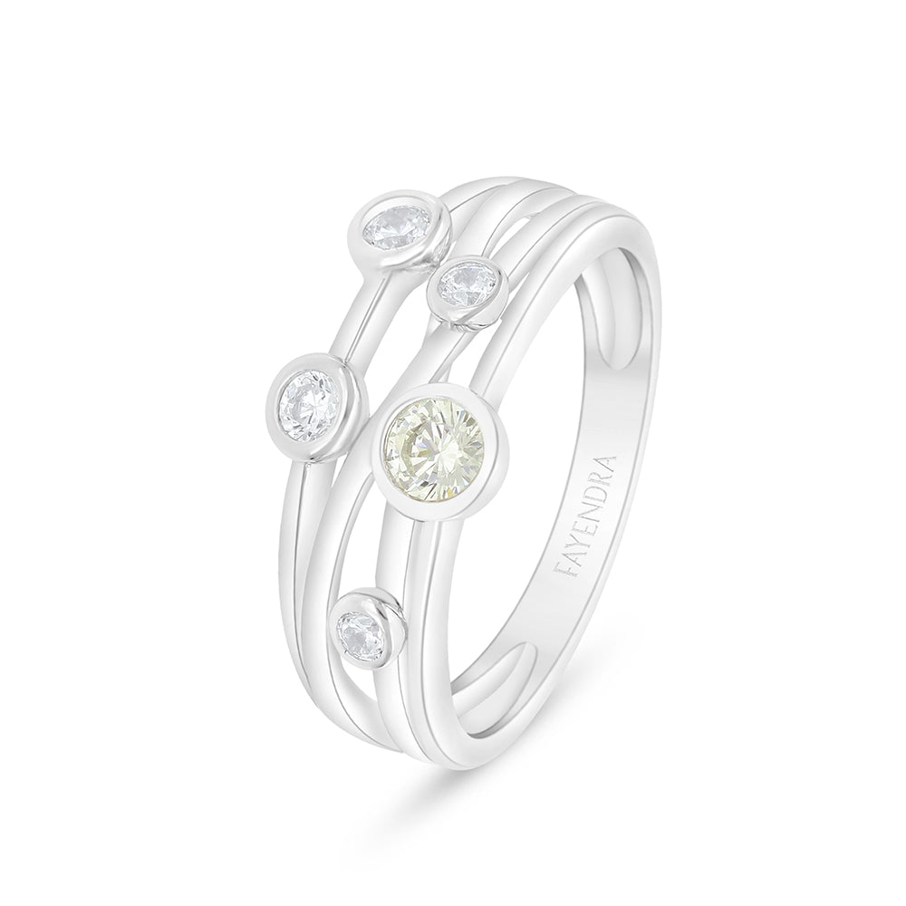 Sterling Silver 925 Ring Rhodium Plated Embedded With Diamond Zircon And White Zircon