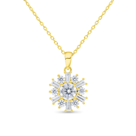 Sterling Silver 925 Necklace Gold Plated Embedded With White Zircon