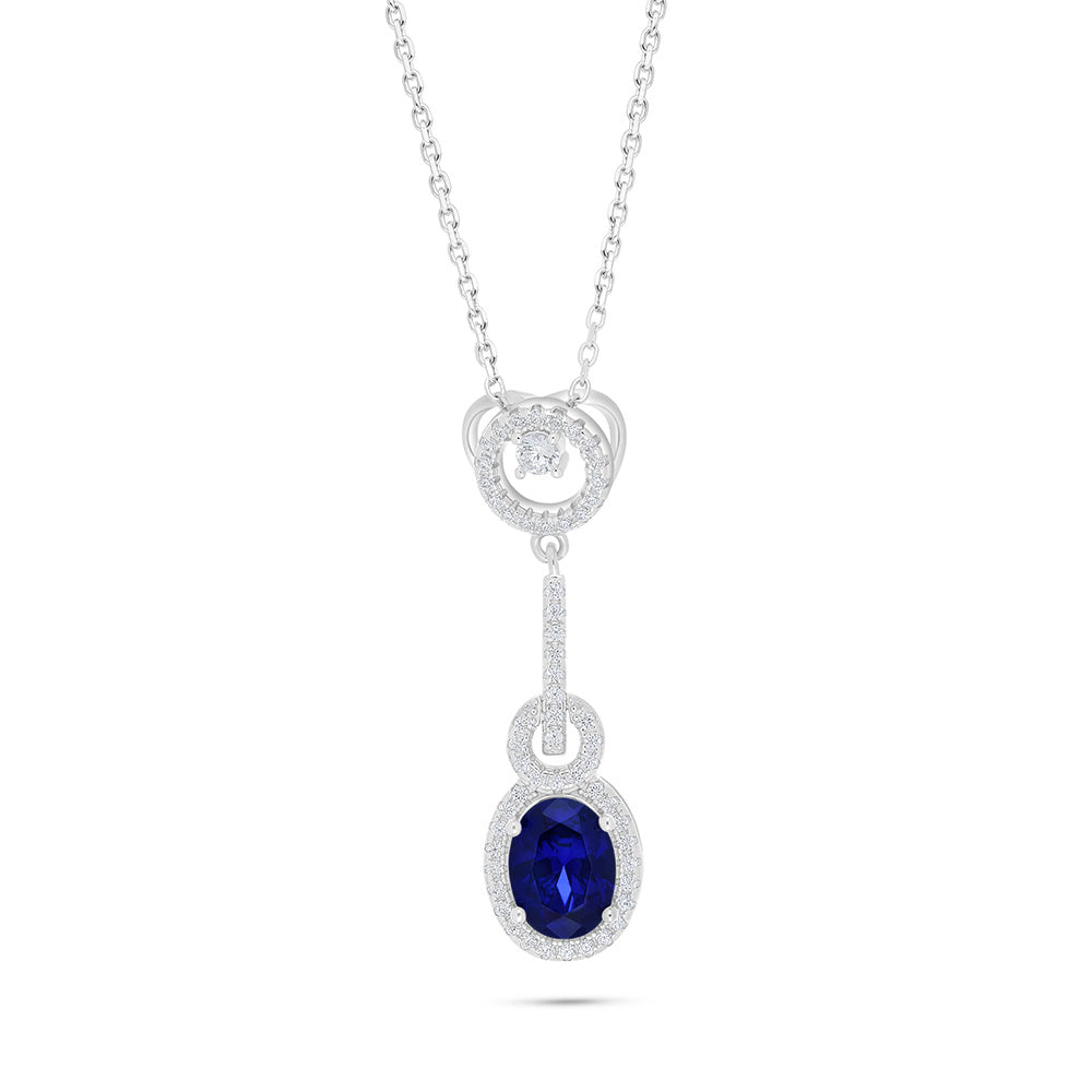 Sterling Silver 925 Necklace Rhodium Plated Embedded With Sapphire Corundum And White Zircon