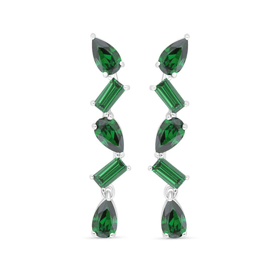 Sterling Silver 925 Earring Rhodium Plated Embedded With Emerald Zircon