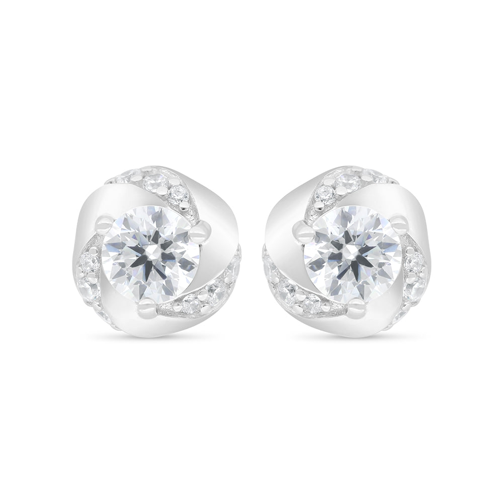 Sterling Silver 925 Earring Rhodium Plated Embedded With White Zircon
