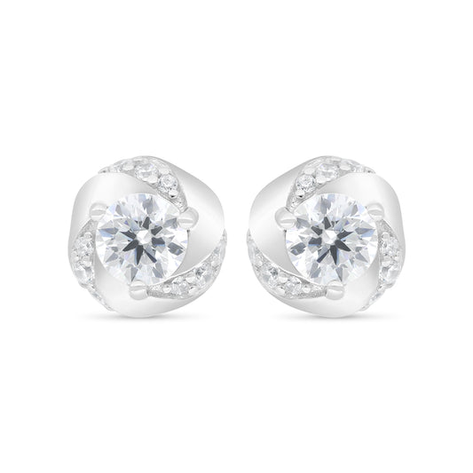 Sterling Silver 925 Earring Rhodium Plated Embedded With White Zircon