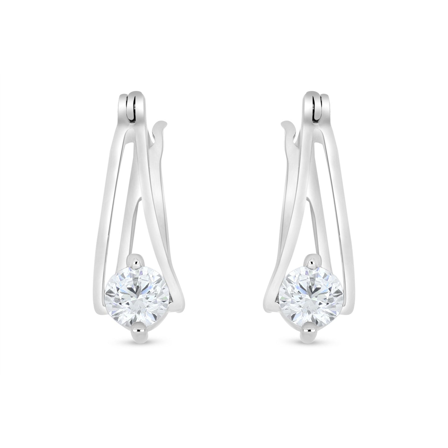 Sterling Silver 925 Earring Rhodium Plated Embedded With White Zircon