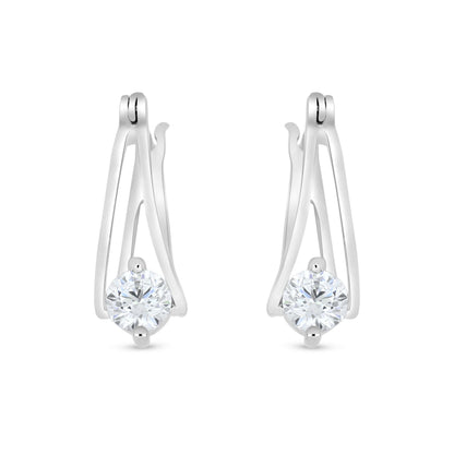 Sterling Silver 925 Earring Rhodium Plated Embedded With White Zircon