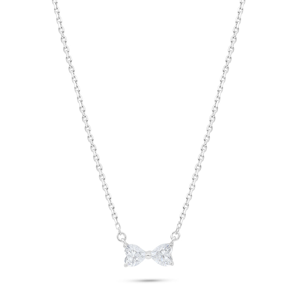 Sterling Silver 925 Necklace Rhodium Plated Embedded With White Zircon