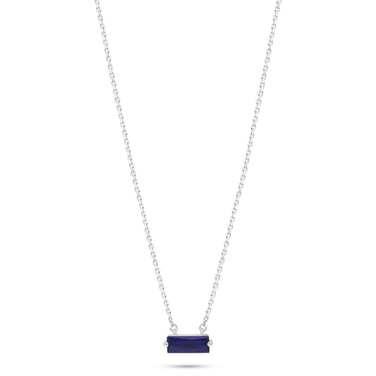 Sterling Silver 925 Necklace Rhodium Plated Embedded With Sapphire Corundum