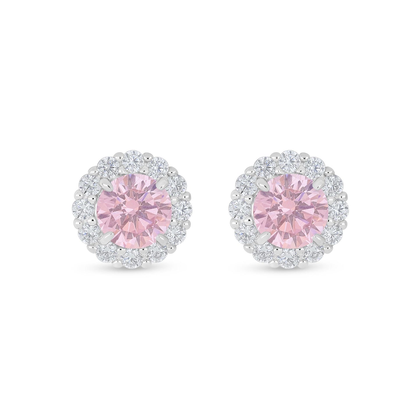 Sterling Silver 925 Earring Rhodium Plated Embedded With pink Zircon And White Zircon