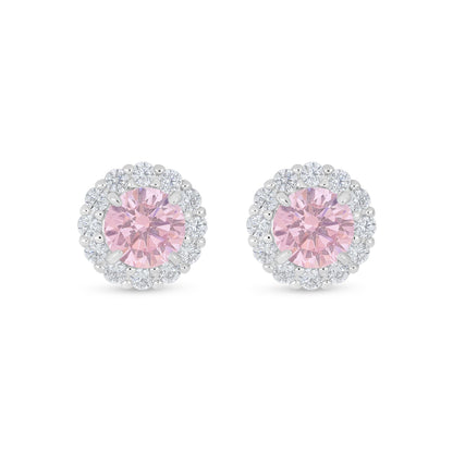 Sterling Silver 925 Earring Rhodium Plated Embedded With pink Zircon And White Zircon