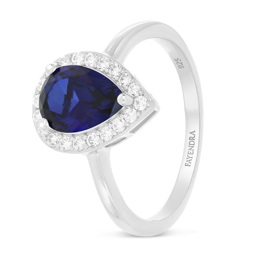 Sterling Silver 925 Ring Rhodium Plated Embedded With Sapphire Corundum And White Zircon