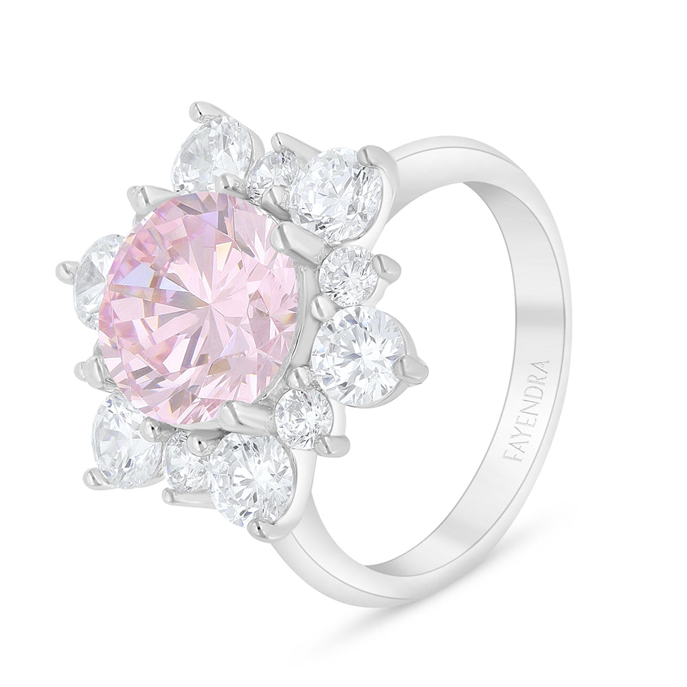 خاتم من الفضة الخالصة عيار 925 مطلي روديوم مرصع زركون بنك و فص ابيض