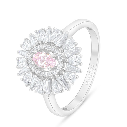 Sterling Silver 925 Ring Rhodium Plated Embedded With Pink Zircon And White Zircon
