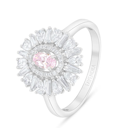 Sterling Silver 925 Ring Rhodium Plated Embedded With Pink Zircon And White Zircon