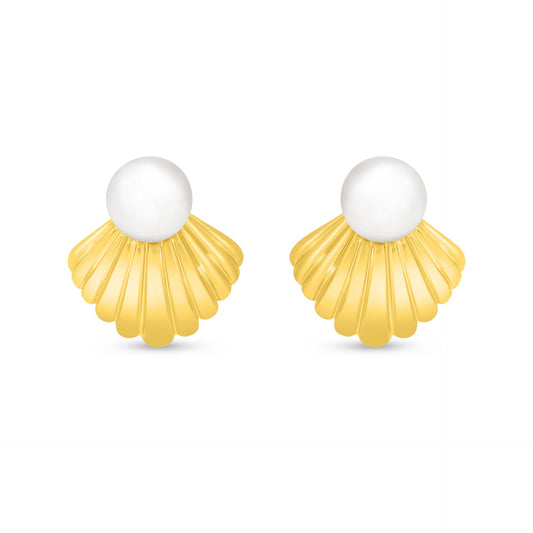 Sterling Silver 925 Earring Golden Plated Embedded With Natural White Pearl