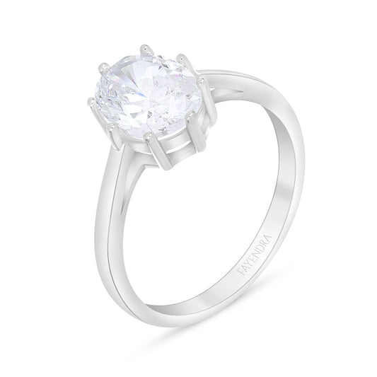 Sterling Silver 925 Ring Rhodium Plated Embedded With White Zircon