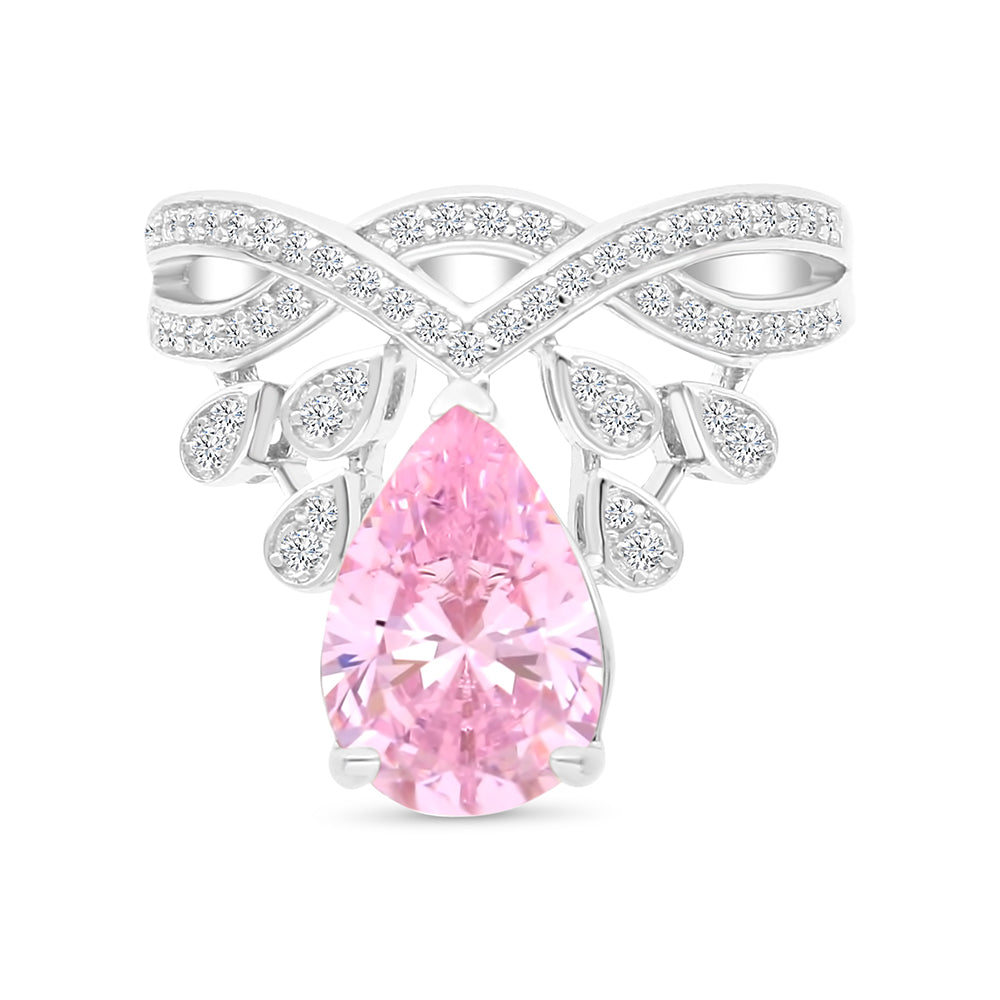 Sterling Silver 925 Ring Rhodium Plated Embedded With Pink Zircon And White CZ