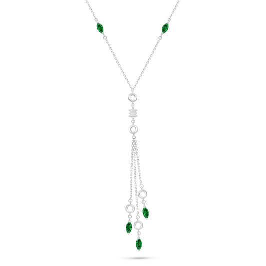 Sterling Silver 925 Necklace Rhodium Plated Embedded With Emerald Zircon