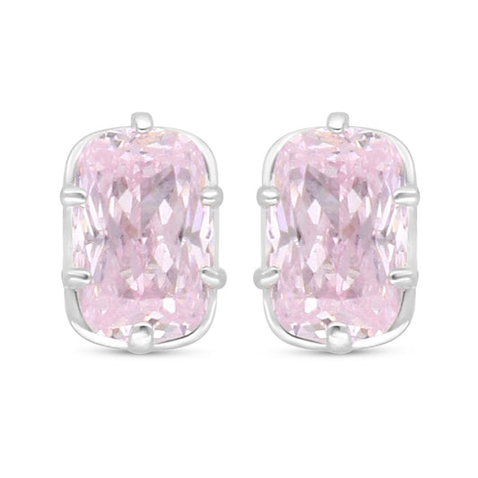 Sterling Silver 925 Earring Rhodium Plated Embedded With pink Zircon
