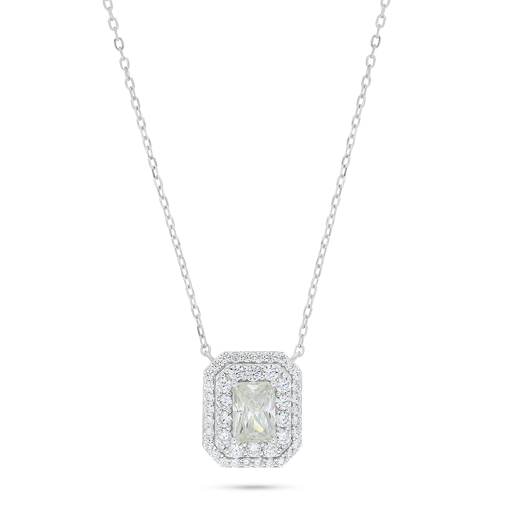 Sterling Silver 925 Necklace Rhodium Plated Embedded With Diamond Zircon And White Zircon