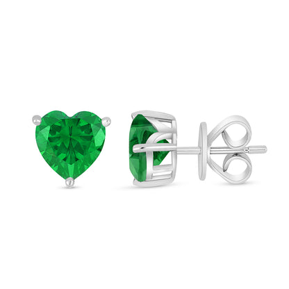 Sterling Silver 925 Earring Rhodium Plated Embedded With Emerald Zircon