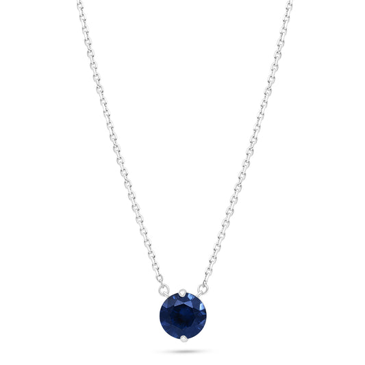 Sterling Silver 925 Necklace Rhodium Plated Embedded With Sapphire Corundum