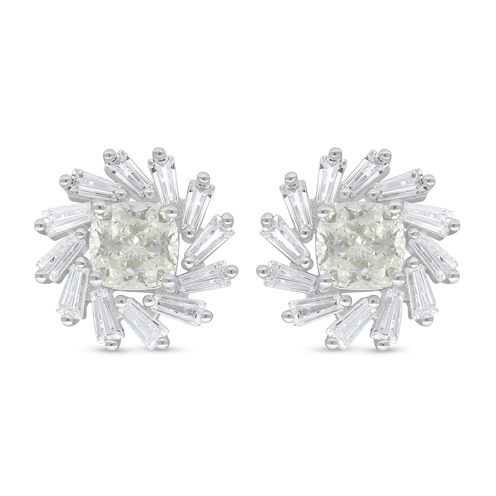 Sterling Silver 925 Earring Rhodium Plated Embedded With Diamond Zircon And White Zircon