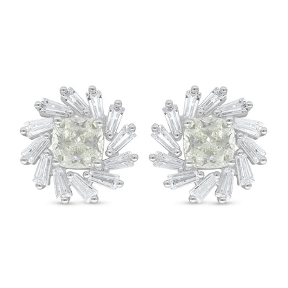 Sterling Silver 925 Earring Rhodium Plated Embedded With Diamond Zircon And White Zircon