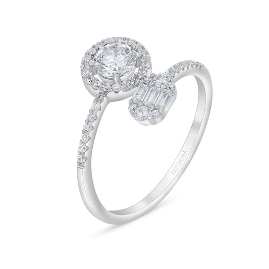 خاتم من الفضة الخالصة عيار 925 مطلي روديوم مرصع فص ابيض